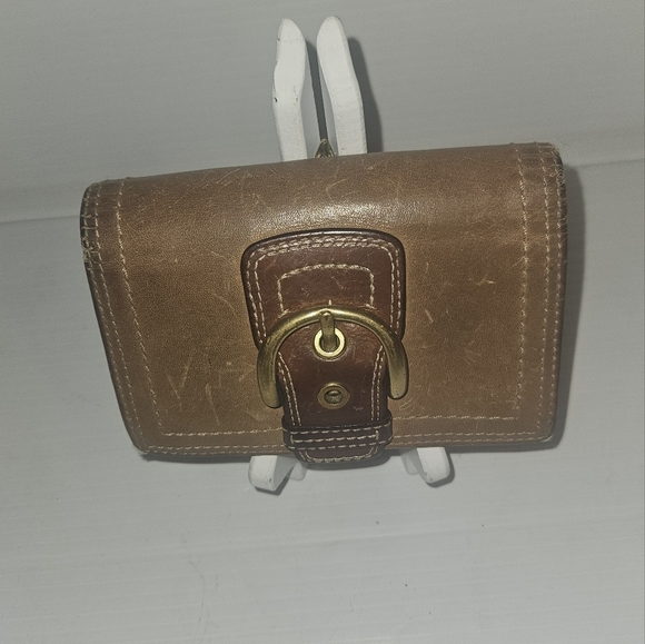 Coach Handbags - Vintage Coach Brown Leather Stitched Buckle Trifold Square Wallet Y2K Classic